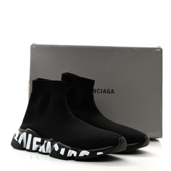 Balenciaga Men's Black and White Sock Sneakers